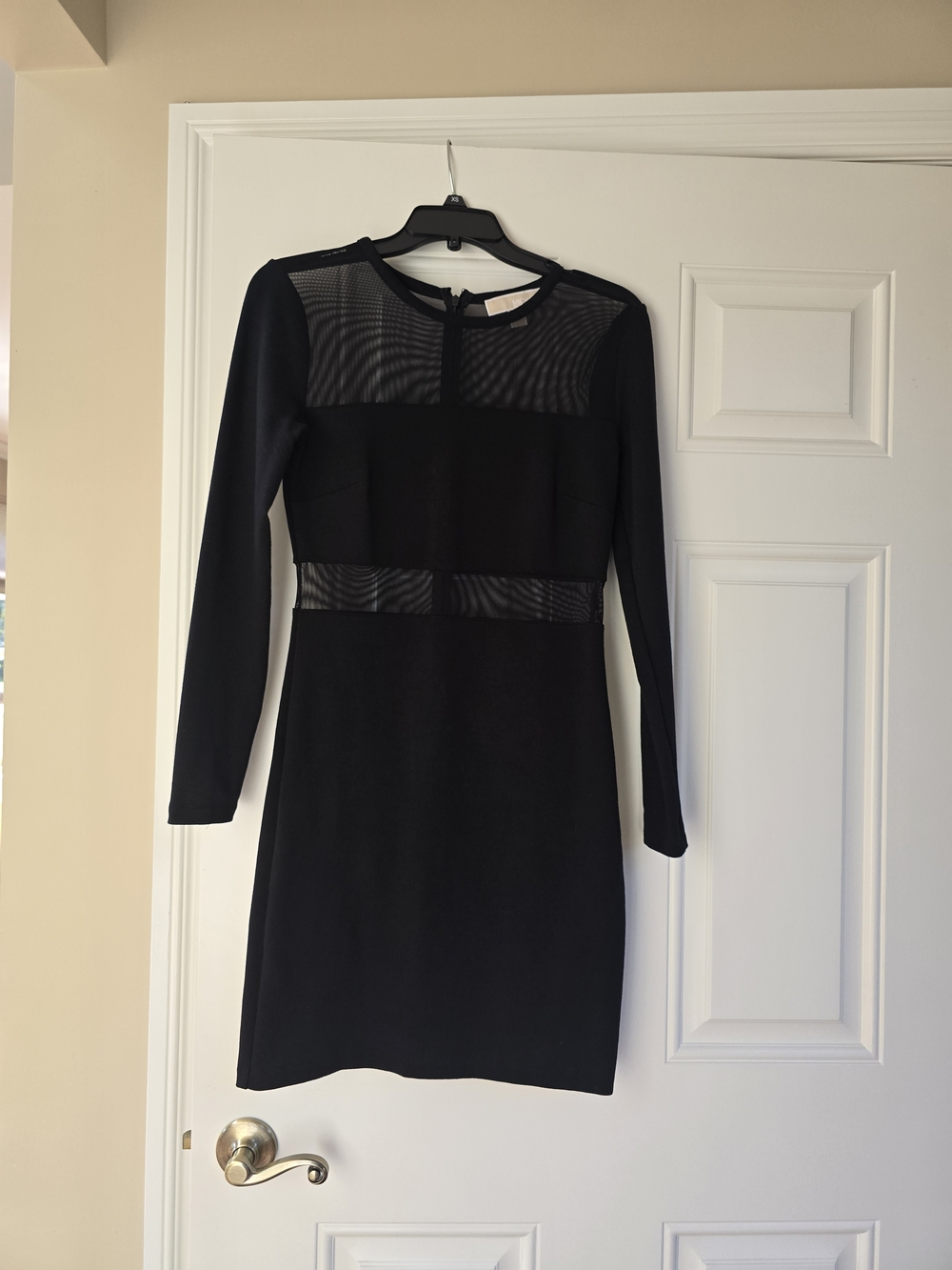 Michael Kors Black Long-Sleeve Mesh Inset Bodycon Dress